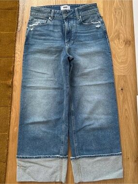 PAIGE Cropped Wide-Leg Jeans in Faded Blue with Cuffed Hem